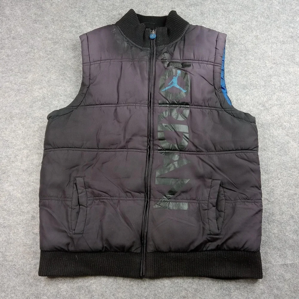 Jordan Vest Youth XL Black Blue Quilted Zip Sleeveless Jumpman Patch Logo Puffer